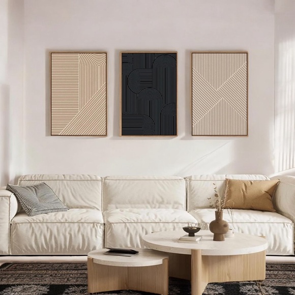 New West Elm Large Abstract Set of 3 Framed Canvas Wall Art Paintings Decor 24" - Picture 5 of 11